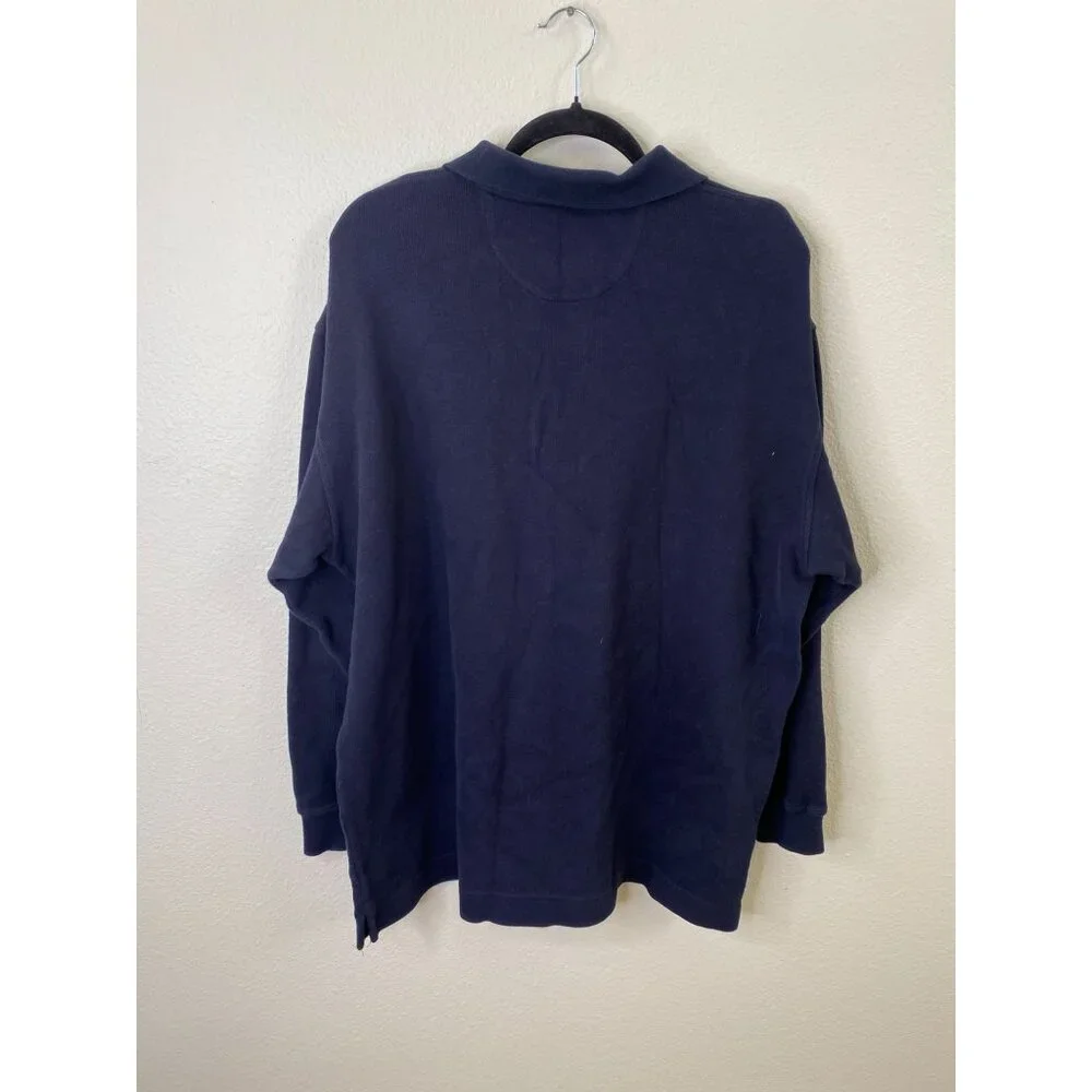 Hathaway Sport Navy Blue Long Sleeve Polo Shirt XL 100% Combed Cotton Classic Fi